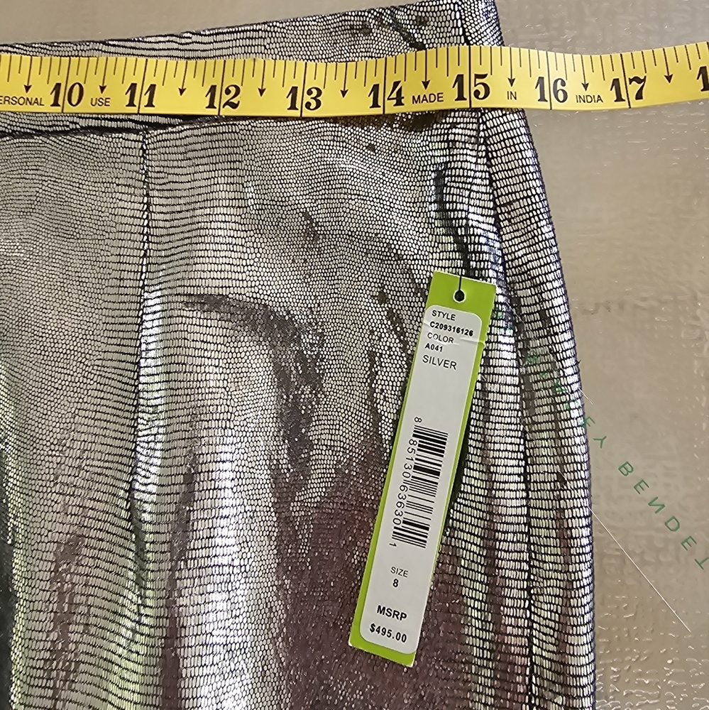 Alice + Olivia Caitlin Silver Metallic Leather Skirt Size 8 Party Glam Holiday - Picture 13 of 14